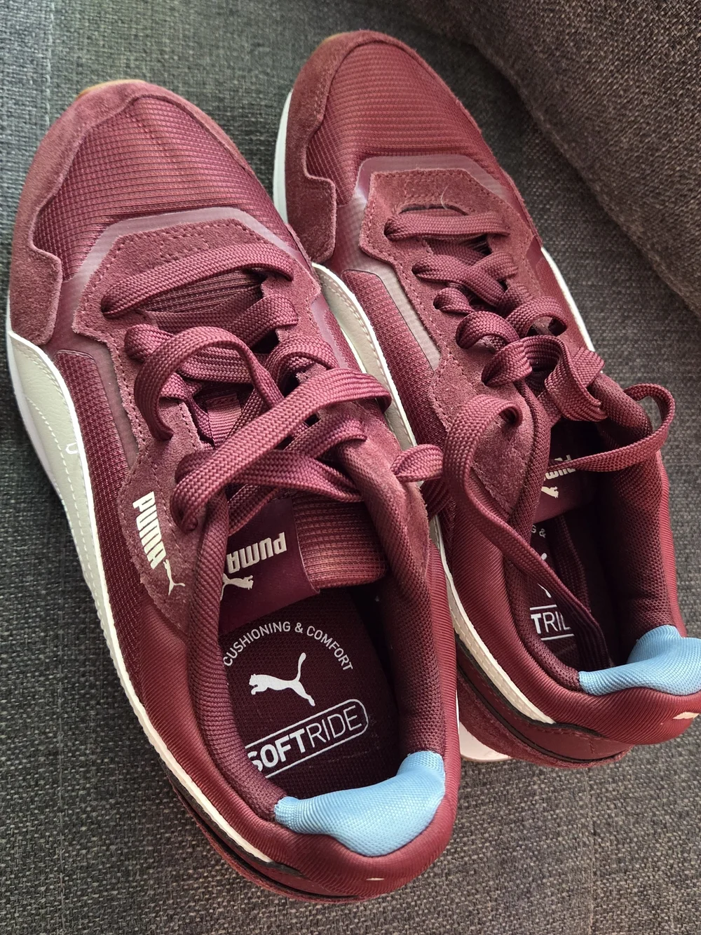 Puma Women's Burgundy Athletic Sneakers with Light Blue Heel Accent